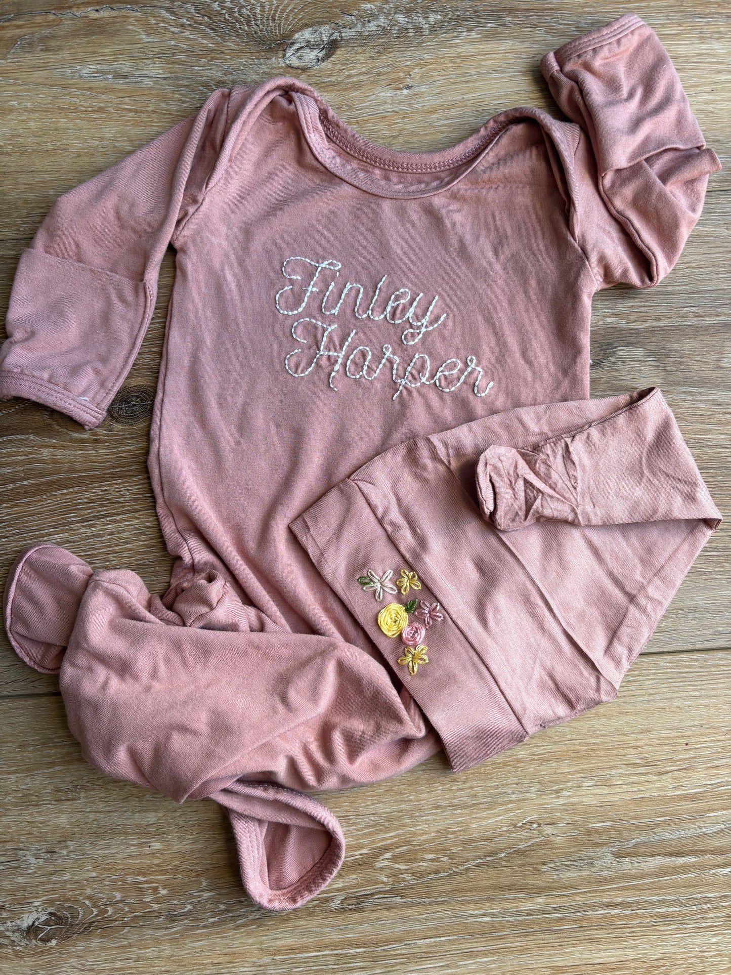 Personalized Infant Knot Gown and Hat
